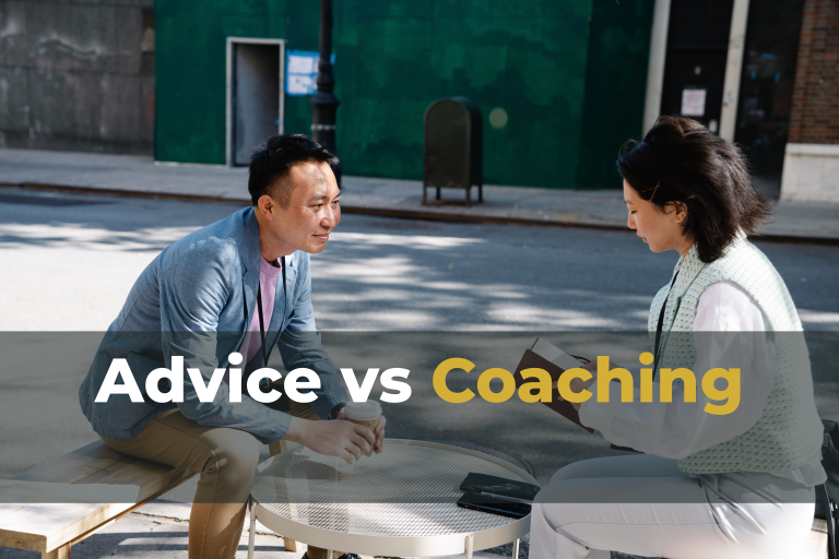 Mentor having a coaching conversation about advice versus coaching